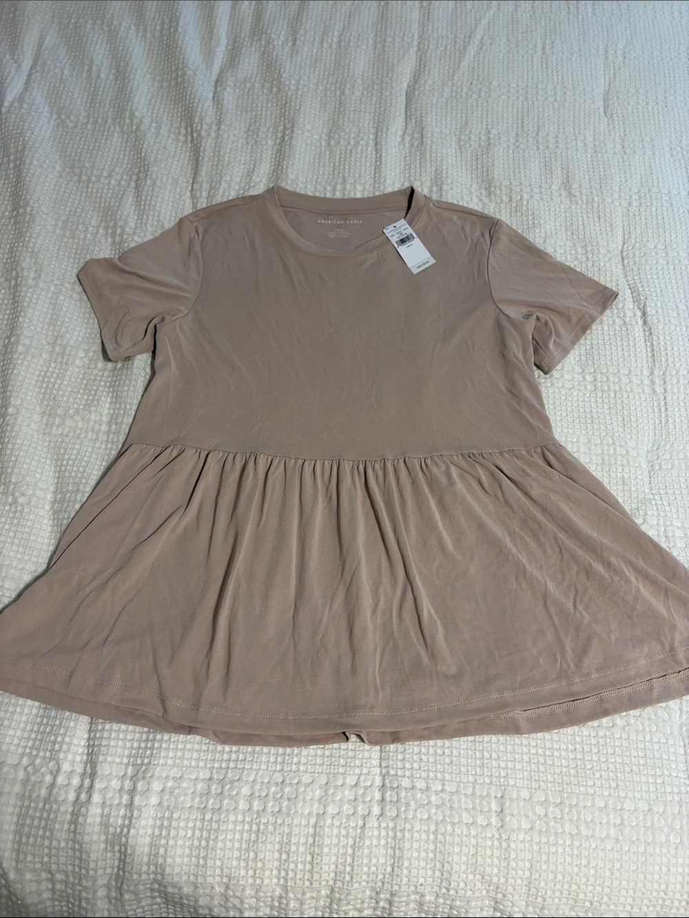 American Eagle Outfitters Tan Short-Sleeve Peplum Top